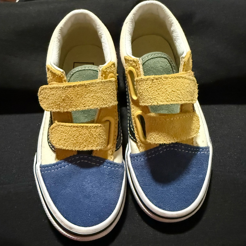 Kids Colorblock Suede & Canvas Velcro Sneakers - Yellow Blue